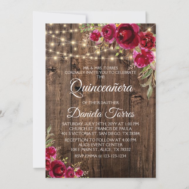 Convite Rustic Floral Quinceañera 15 (Frente)