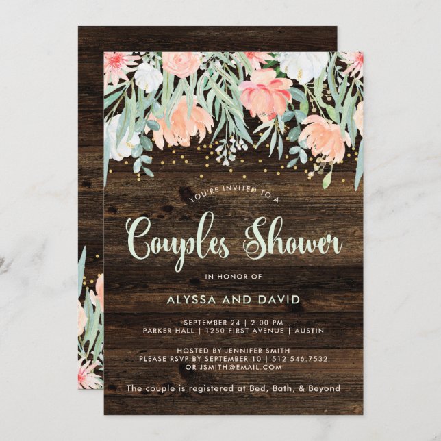 Convite Rustic Floral Romance | CHÁ CASAL (Frente/Verso)