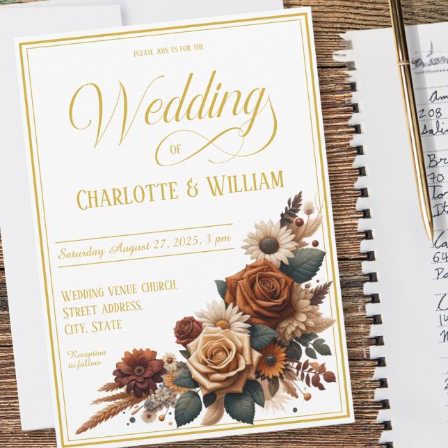 Convite Rustic Floral Rustic Script De Casamento Elegante (Criador carregado)