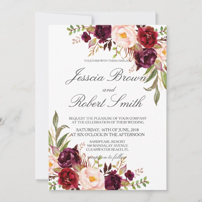 Convite Rustic Floral, Rustic Wedding (Frente)