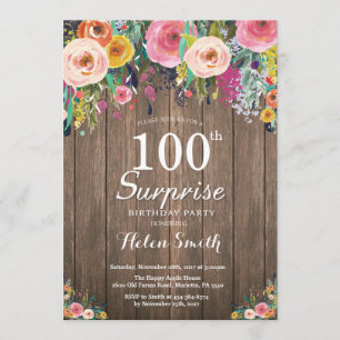 Convite Rustic Floral Surprise 100th Aniversário