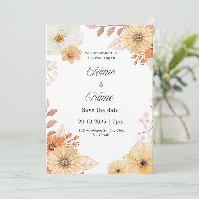 Convite Rustic floral wedding invitation  (Em pé/Frente)