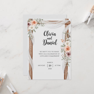 Convite Rustic Floral Wedding Invitation with Wooden Arch