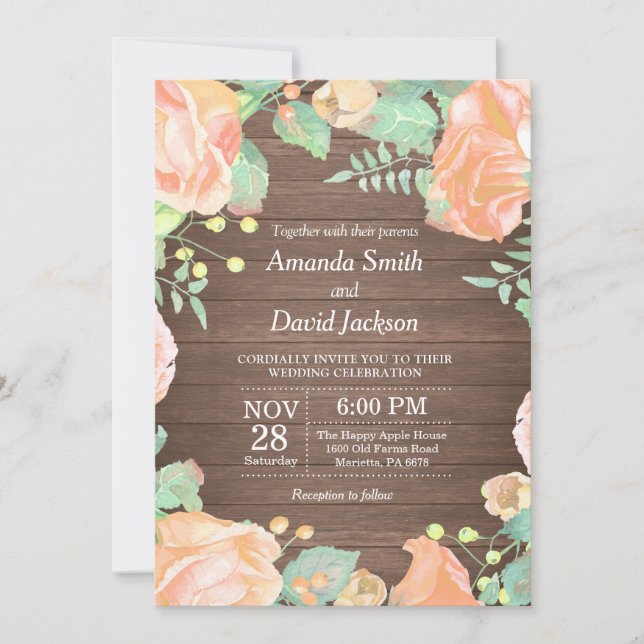 Convite Rustic Floral Weditation Pink Watercolor (Frente)