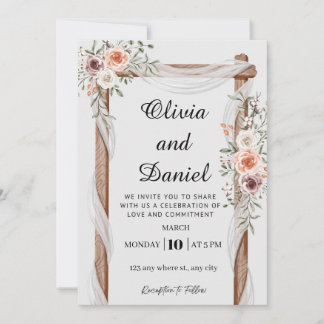 Convite Rustic Floral Wood Arch Wedding Invitation