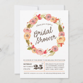 Convite Rustic Floral Wreath Chá de panela Invite