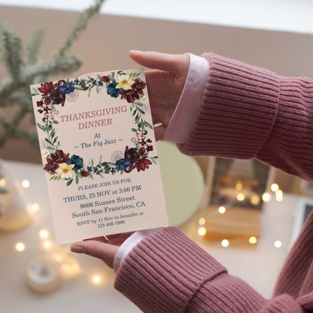 Convite Rustic Florals Janta Ação de Graças Personalizado (Criador carregado)