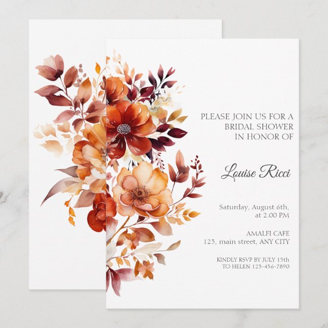 Convite Rustic Flower Fall Bridal Shower Invitation (Frente/Verso)