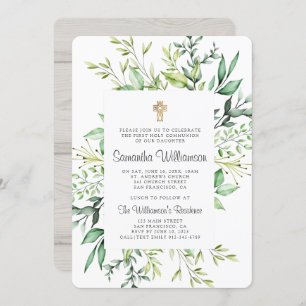 Convite Rustic Foliage Cross First Communitation