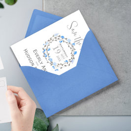 Convite Rustic Forest Blue Peony Wreath Salvar Data