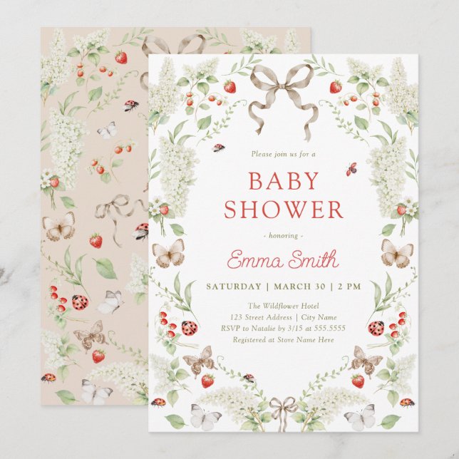 Convite Rustic Forest Floral Bow Neutral Baby Shower (Frente/Verso)