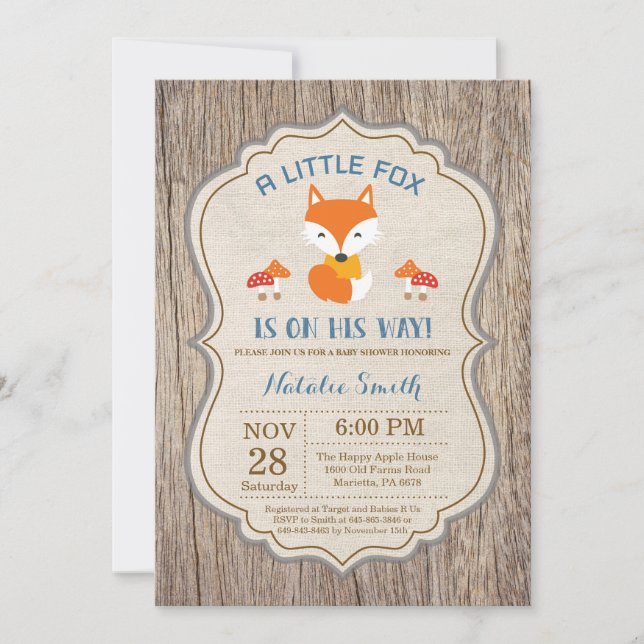 Convite Rustic Fox Chá de fraldas Invitation Boy (Frente)