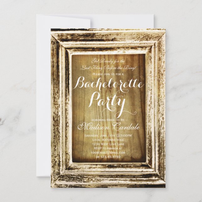 Convite Rustic Frame Barn Wood Festa de solteira Invites (Frente)
