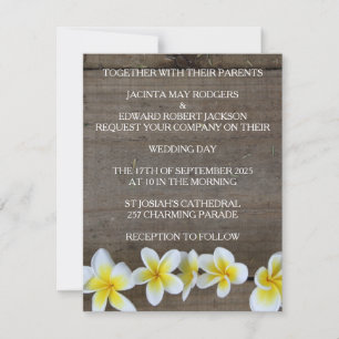 Convite Rustic Frangipani / Plumeria Beach Wedes Invites