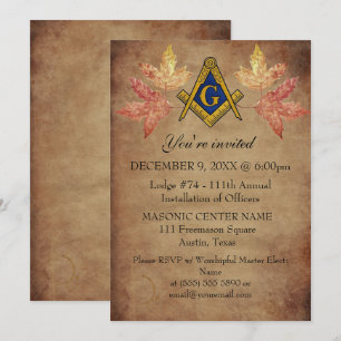 Convite Rustic Freemason Masonry Autumn Fall Masonic