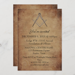 Convite Rustic Freemason Masonry Black Masonic