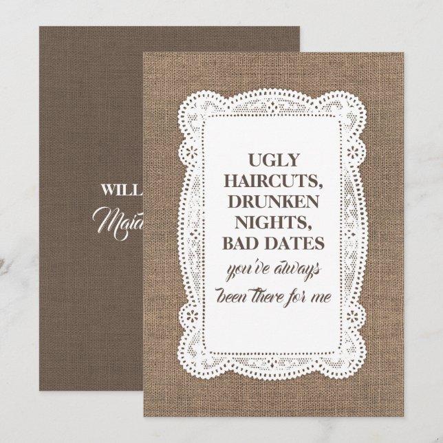 Convite Rustic Funny Bridesmaid / Proposta de Madrinha de  (Frente/Verso)