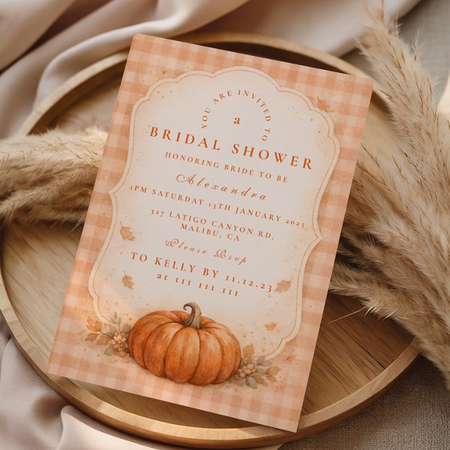 Convite Rustic Gingham Pumpkin Bridal Shower (Criador carregado)