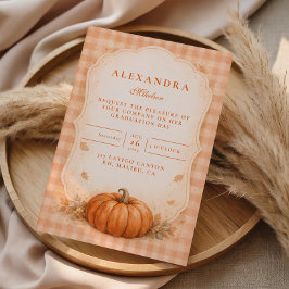 Convite Rustic Gingham Pumpkin Fall Graduation