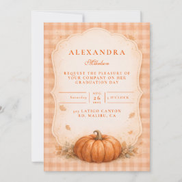 Convite Rustic Gingham Pumpkin Fall Graduation