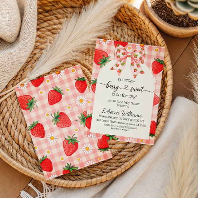 Convite Rustic Gingham Strawberry Berry Sweet Baby Shower (Criador carregado)