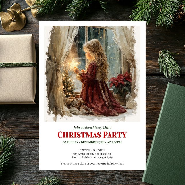 Convite Rustic girl awaits Santa printable Christmas  (Rustic girl awaits Santa printable Christmas invite)