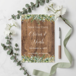 Convite Rustic Gold Eucalyptus & White Floral Wood STD