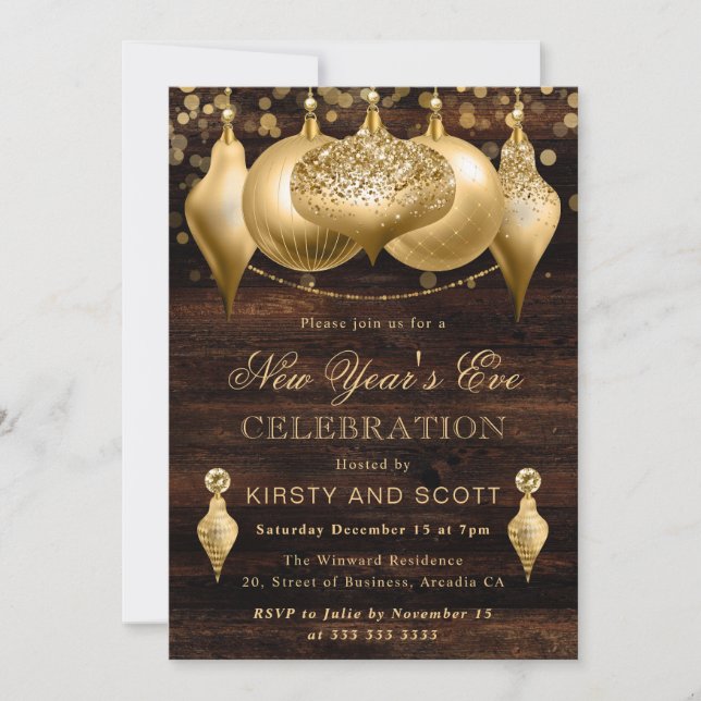 Convite Rustic Gold New Year’s Eve Party (Frente)
