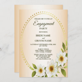 Convite Rustic Golden White Floral Peach Engagement Party