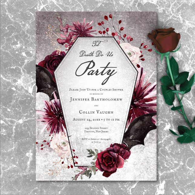 Convite Rustic Gothic Til Death Nos Festa Casais Chá (Rustic Gothic Til Death Do Us Party Couples Shower Invitation)