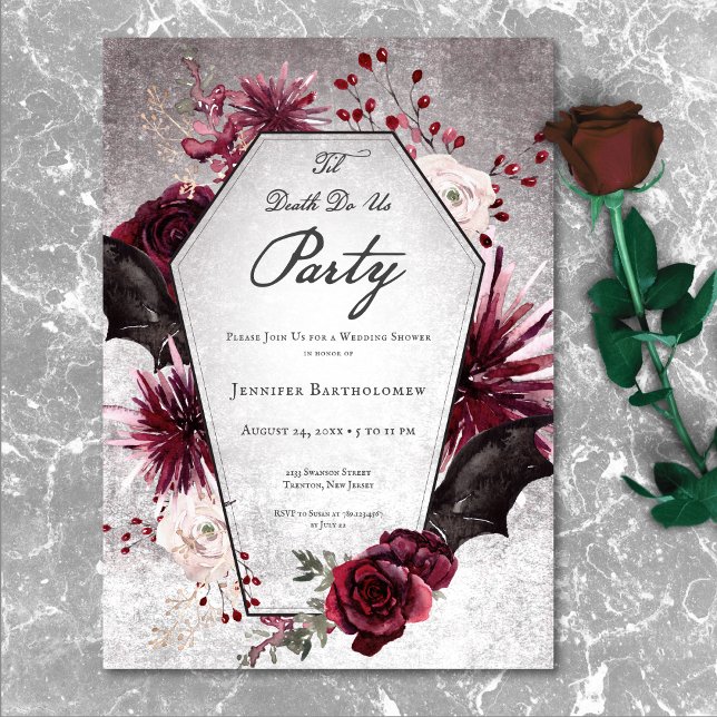 Convite Rustic Gothic Til Death Nos Party Chá de panela (Rustic Gothic Til Death Do Us Party Bridal Shower Invitation)