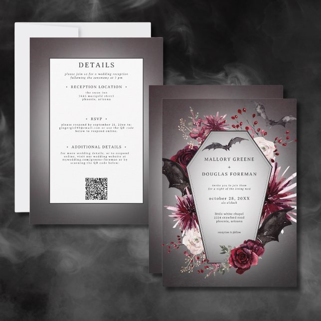 Convite Rustic Gótica Black Burgundy Halloween Dois Lados (Rustic Gothic Black Burgundy Halloween All In One Invitation)