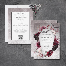 Convite Rustic Gótica Black Burgundy Halloween Dois Lados