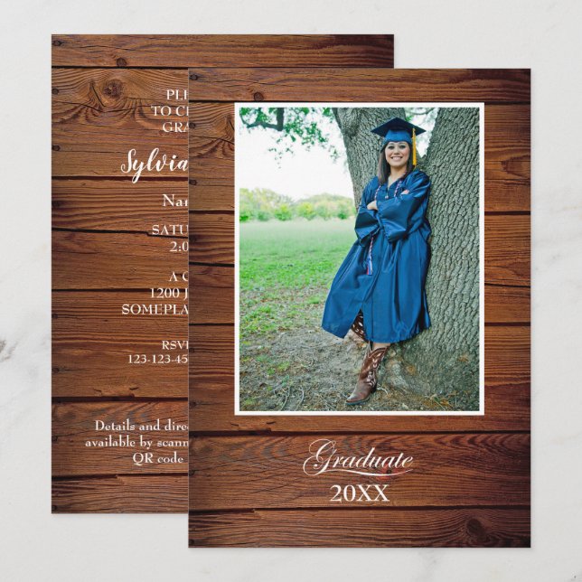Convite Rustic Graduation Party Invitation with photo (Frente/Verso)