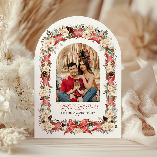 Convite Rustic Grandmillennial Arch Christmas Photo Card (Rustic Grandmillennial Arch Christmas Photo Card)