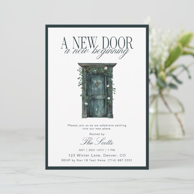 Convite Rustic Green Door New Home Housewarming  (Em pé/Frente)