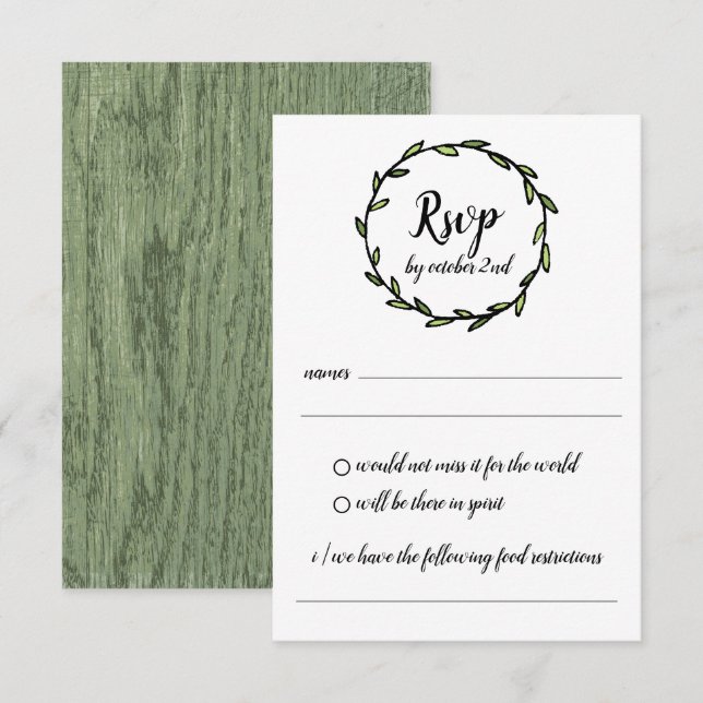 Convite Rustic Green Leafy Wreath Wedding RSVP (Frente/Verso)