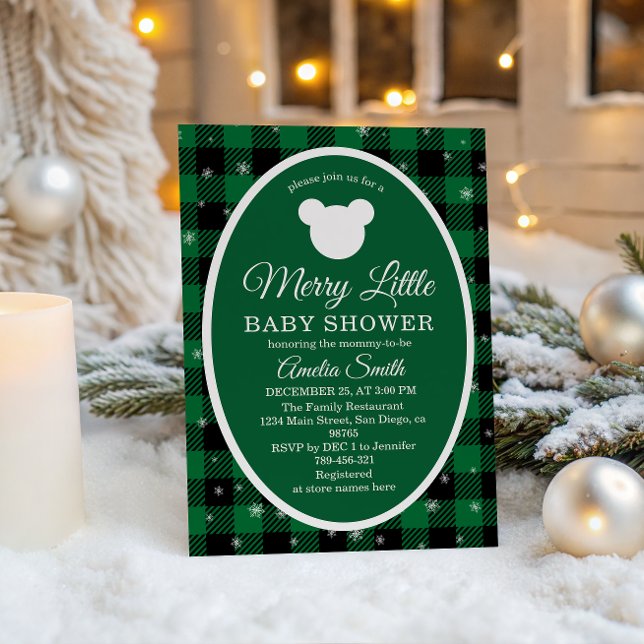 Convite Rustic Green Plaid Christmas Baby Shower  (Criador carregado)