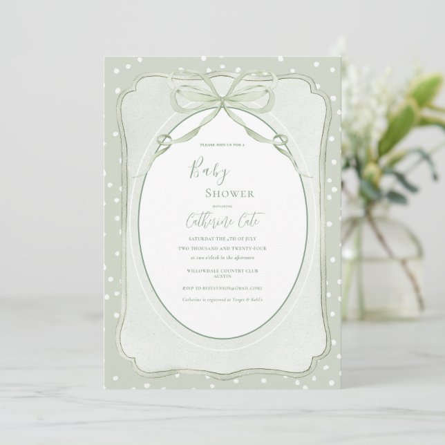 Convite Rustic Green Vintage Baby Shower (Em pé/Frente)