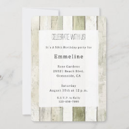 Convite Rustic Green White Faux Wood Birthday