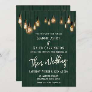 Convite Rustic Green Wood Edison Luz Typografia Casamento