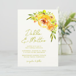 Convite Rustic Green Yellow Floral Handwritten Wedding