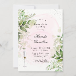Convite Rustic Greenery Blush Pink Airy Brunch & Bubble