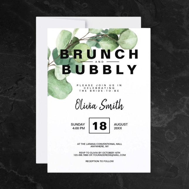 Convite Rustic Greenery Brunch e Chá de panela de Bubble (Brunch and Bubbly Bridal Shower Rustic Greenery Invitation)