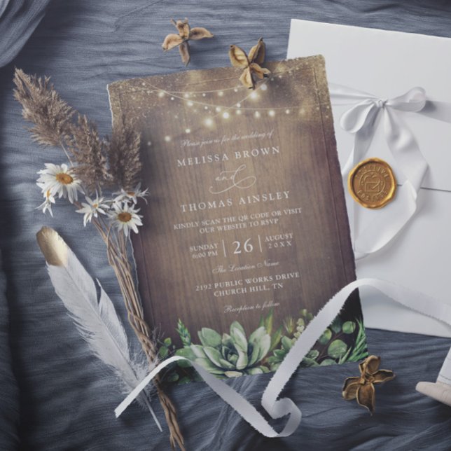 Convite Rustic Greenery Country Barn QR Code Wedding (Criador carregado)