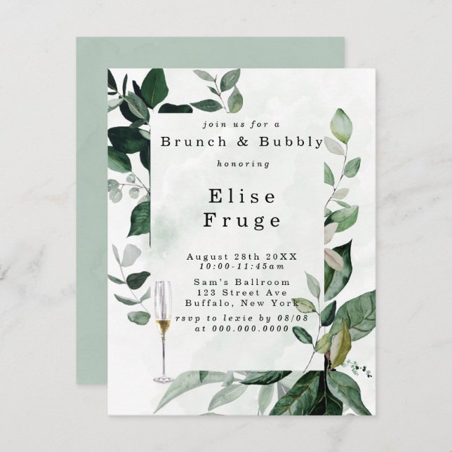 Convite Rustic Greenery Eucalyptus Brunch e Bubbles Invita (Frente/Verso)