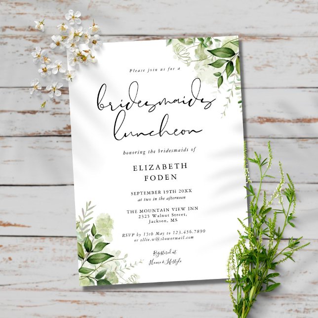 Convite Rustic Greenery Monogramas Bridesmaids Luncheon In (Criador carregado)