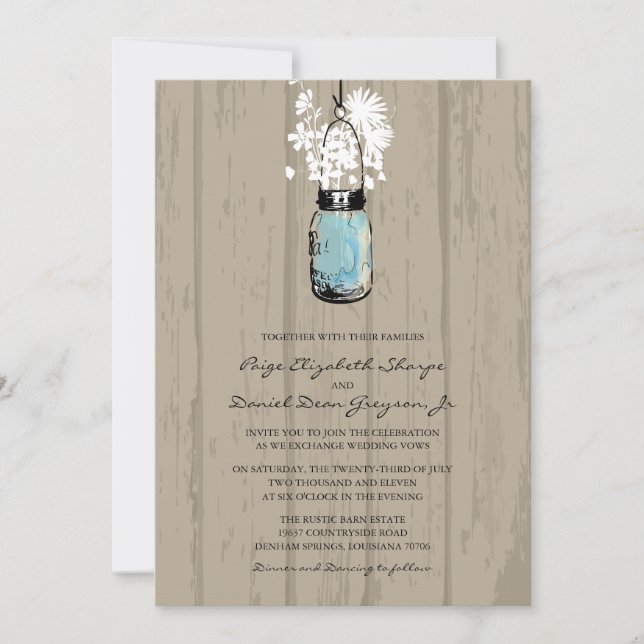 Convite Rustic Hanging Mason Jar Wedding (Frente)