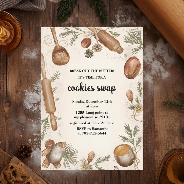 Convite Rustic Holiday Cookie Swap | Cozy Baking Party (Criador carregado)