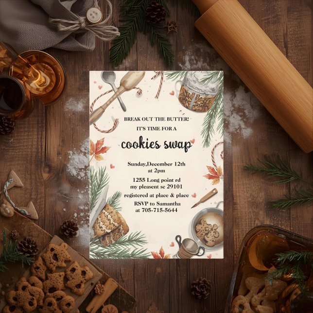Convite Rustic Holiday Cookie Swap | Cozy Baking Party (Criador carregado)